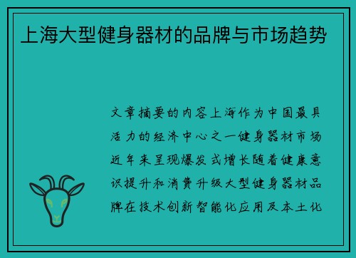 上海大型健身器材的品牌与市场趋势